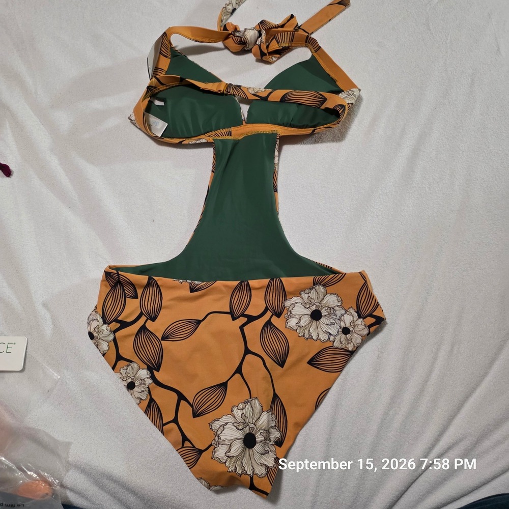 WET Swimwear Marigold Floral Monokini Halter One Piece Swimsuit K4355 Small NWT - Picture 3 of 4